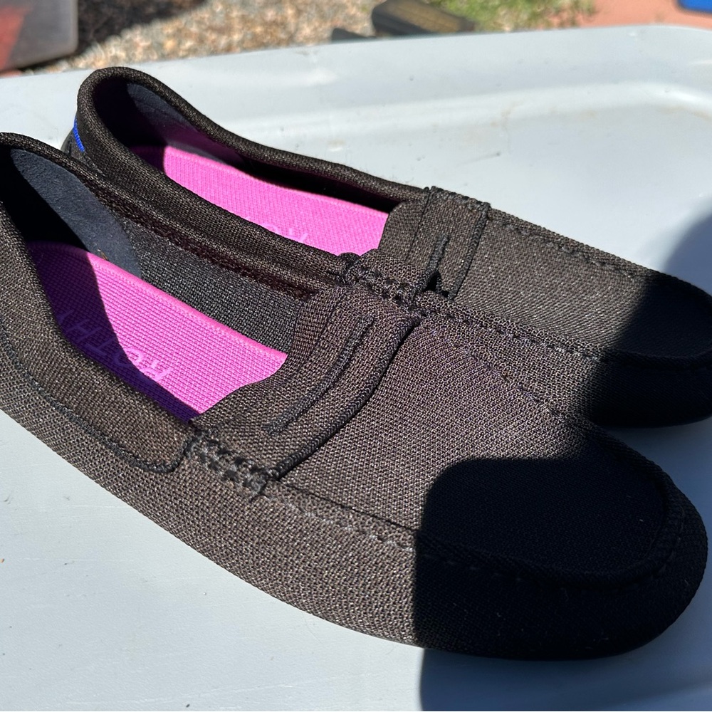 Rothy's Black Canvas Loafers with Pink Insole